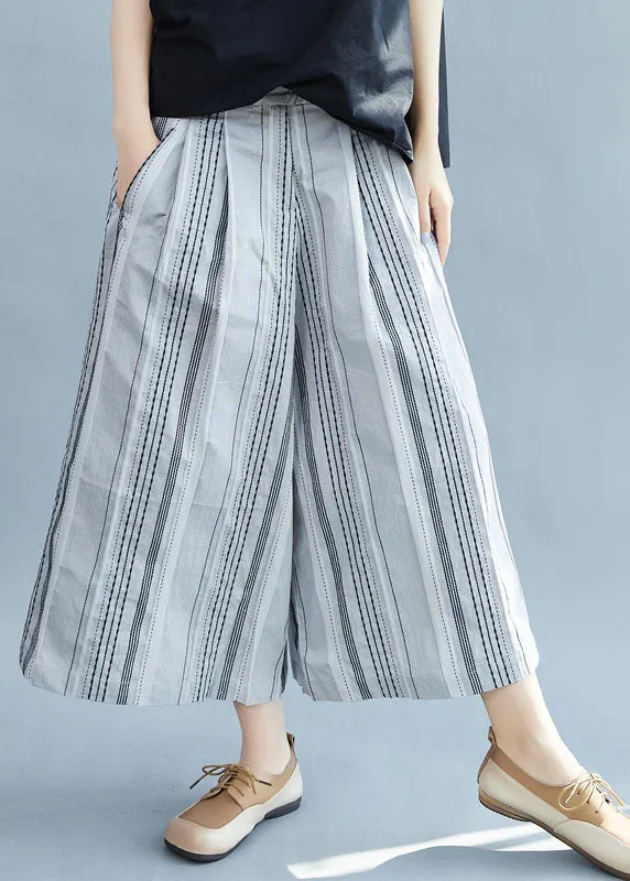 Casual Black Striped Cotton wide leg pants Spring