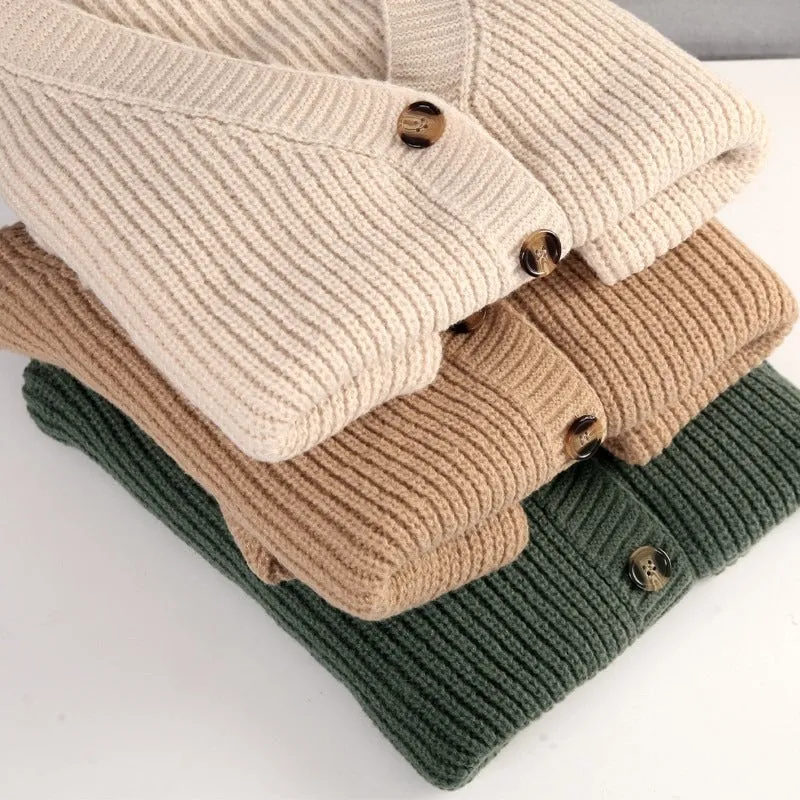 Casual Oversized Knitted V-neck Cardigan Sweaters