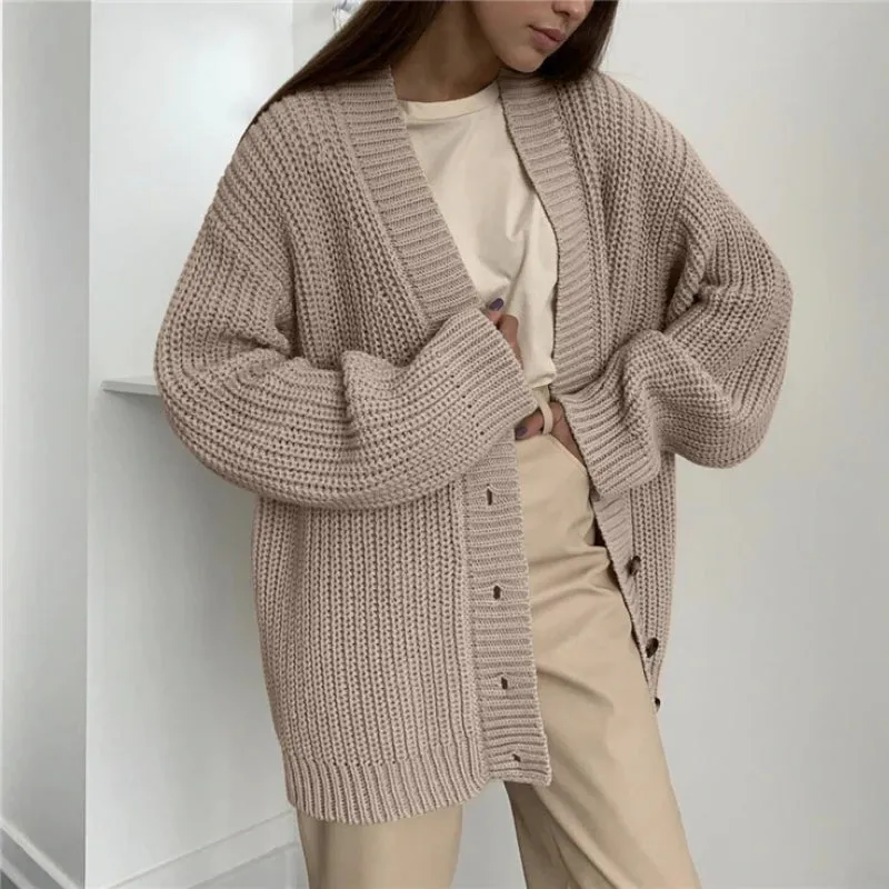 Casual Oversized Knitted V-neck Cardigan Sweaters