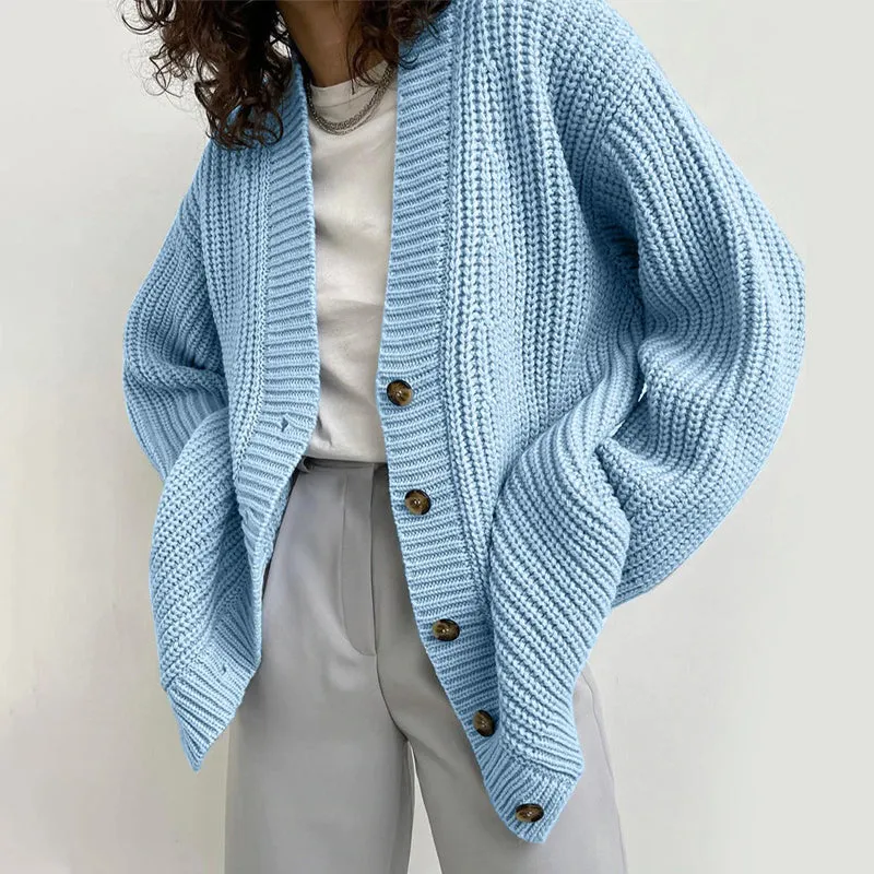 Casual Oversized Knitted V-neck Cardigan Sweaters