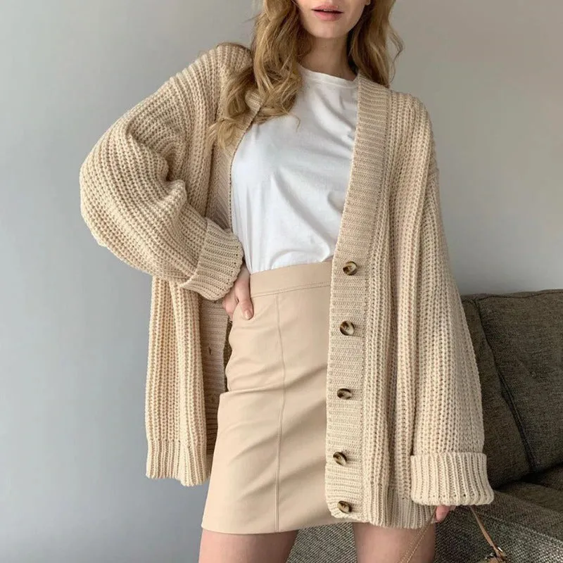 Casual Oversized Knitted V-neck Cardigan Sweaters