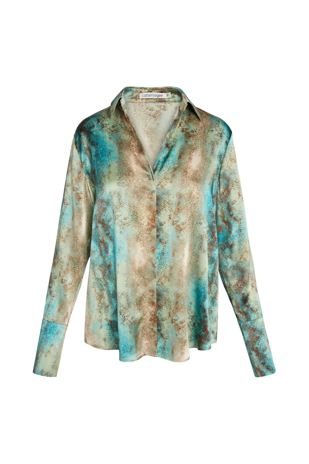 Catherine Gee Daria French Cuff Silk Blouse | Aqua Snake