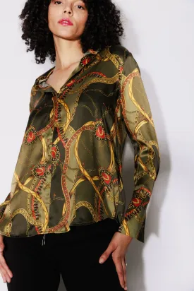 Catherine Gee Daria French Cuff Silk Blouse  | Olive Equestrian