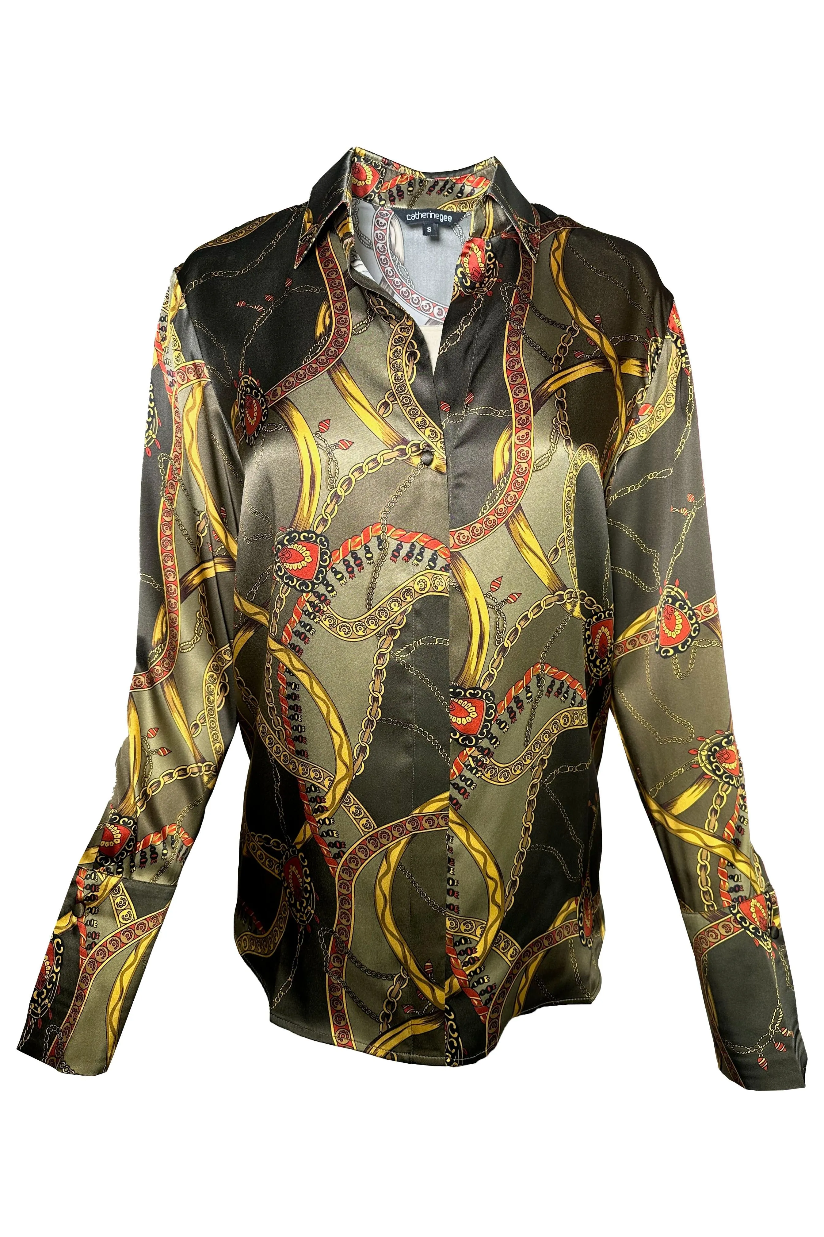 Catherine Gee Daria French Cuff Silk Blouse  | Olive Equestrian