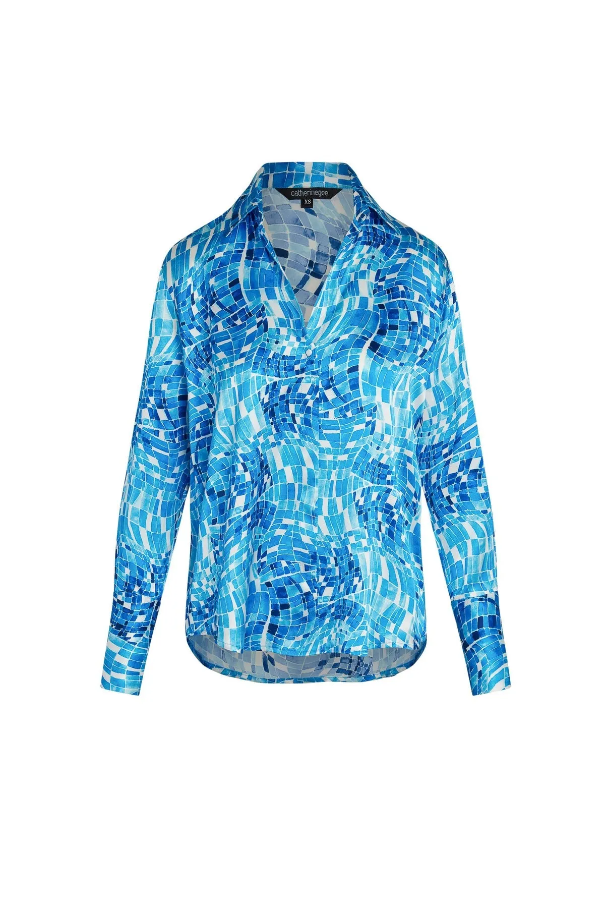 Catherine Gee Daria French Cuff Silk Blouse | Pool Mosaic