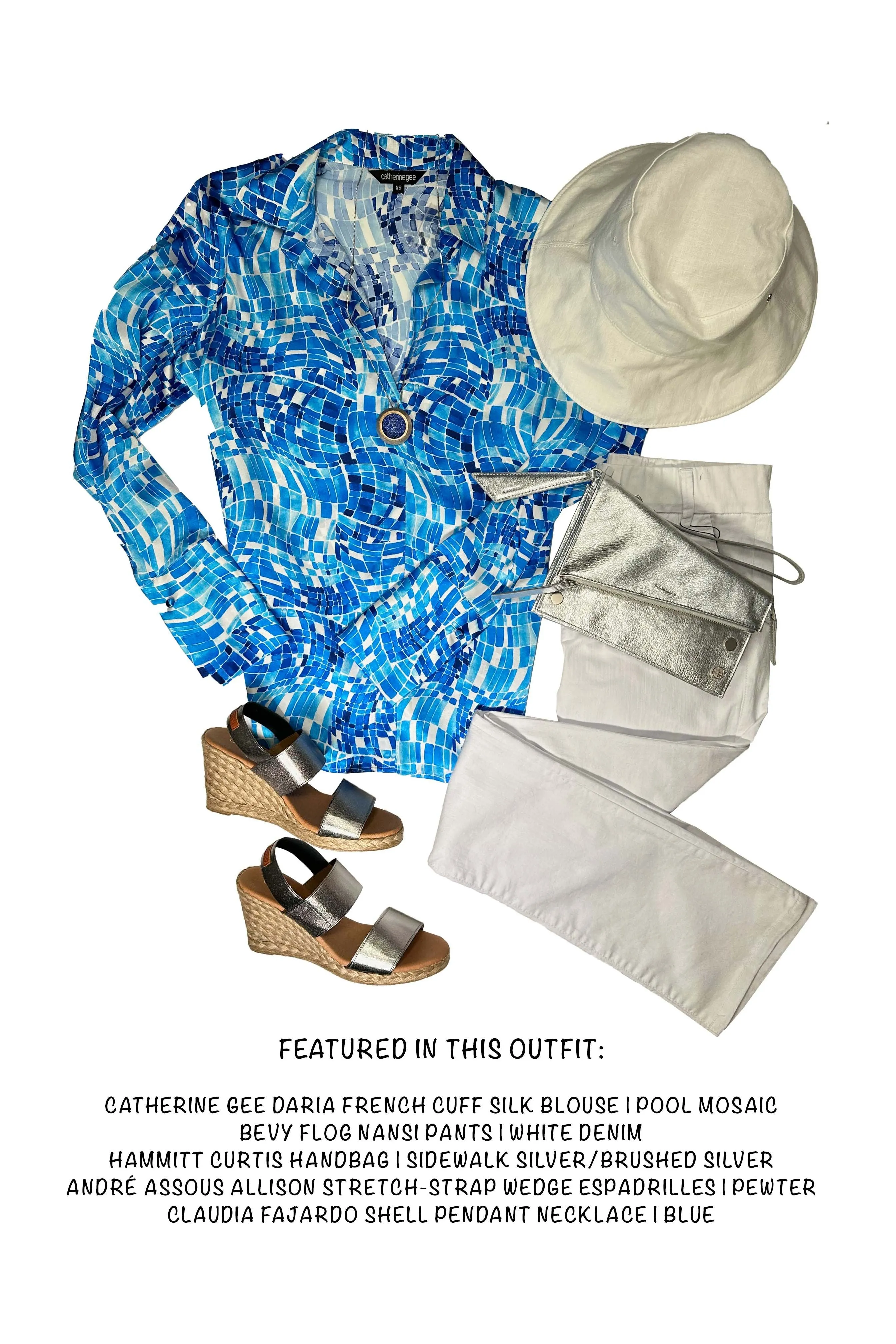 Catherine Gee Daria French Cuff Silk Blouse | Pool Mosaic