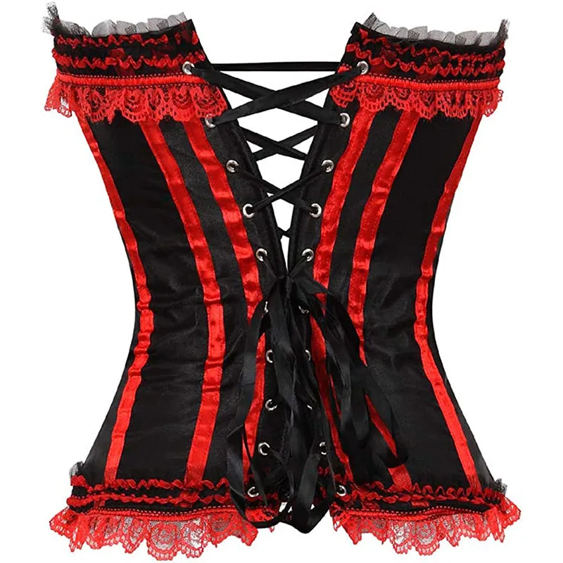 Cosplay Bowknot Hourglass Satin Lace Trim Overbust Corset