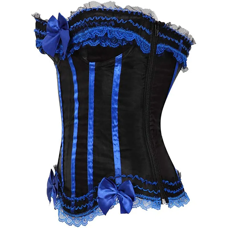 Cosplay Bowknot Hourglass Satin Lace Trim Overbust Corset