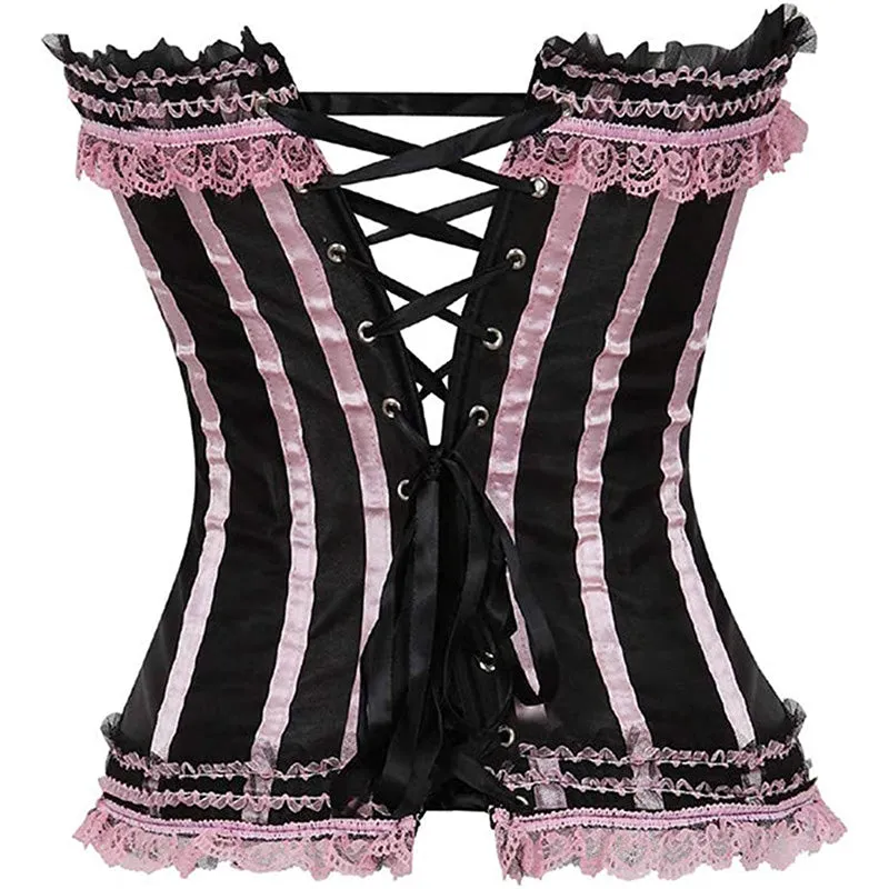 Cosplay Bowknot Hourglass Satin Lace Trim Overbust Corset