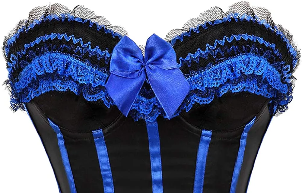 Cosplay Bowknot Hourglass Satin Lace Trim Overbust Corset