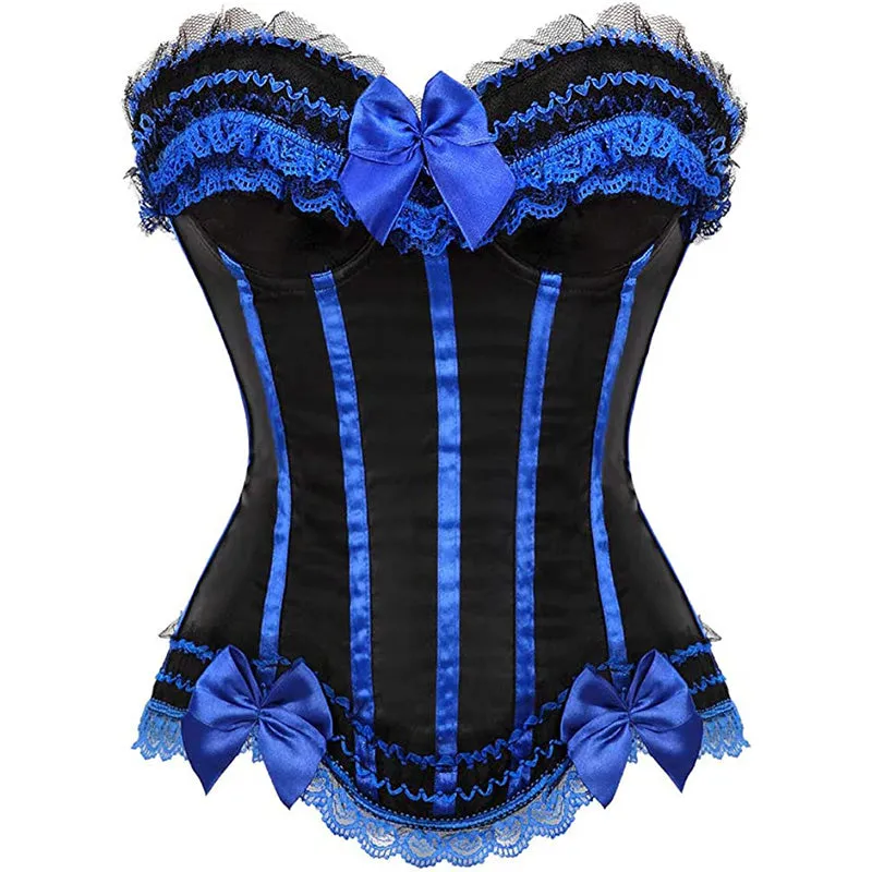 Cosplay Bowknot Hourglass Satin Lace Trim Overbust Corset