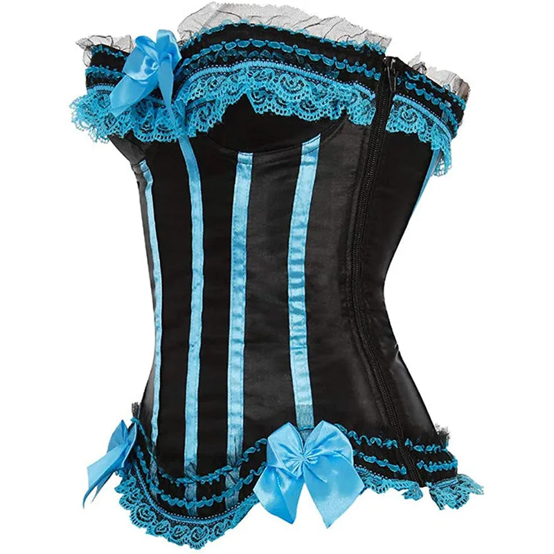 Cosplay Bowknot Hourglass Satin Lace Trim Overbust Corset