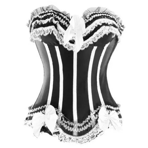 Cosplay Bowknot Hourglass Satin Lace Trim Overbust Corset