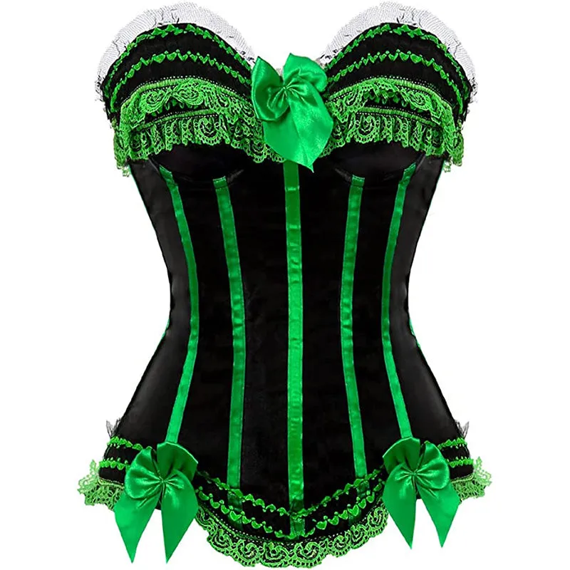 Cosplay Bowknot Hourglass Satin Lace Trim Overbust Corset