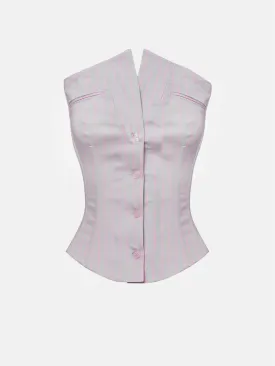 Court Corset Top Grey/Pink Pinstripe