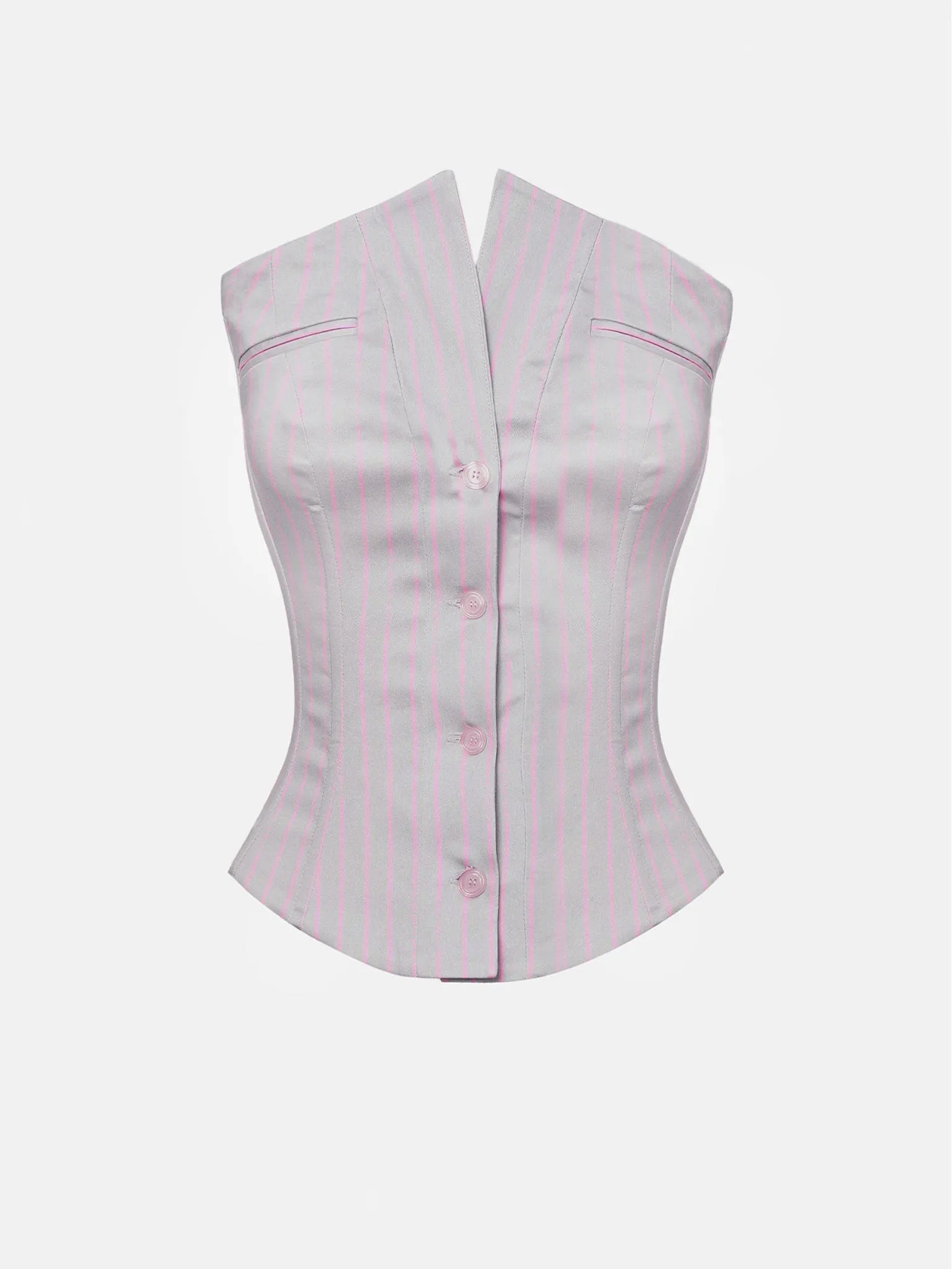 Court Corset Top Grey/Pink Pinstripe