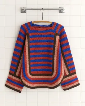 Crochet Four-Stripe Sweater -  Red