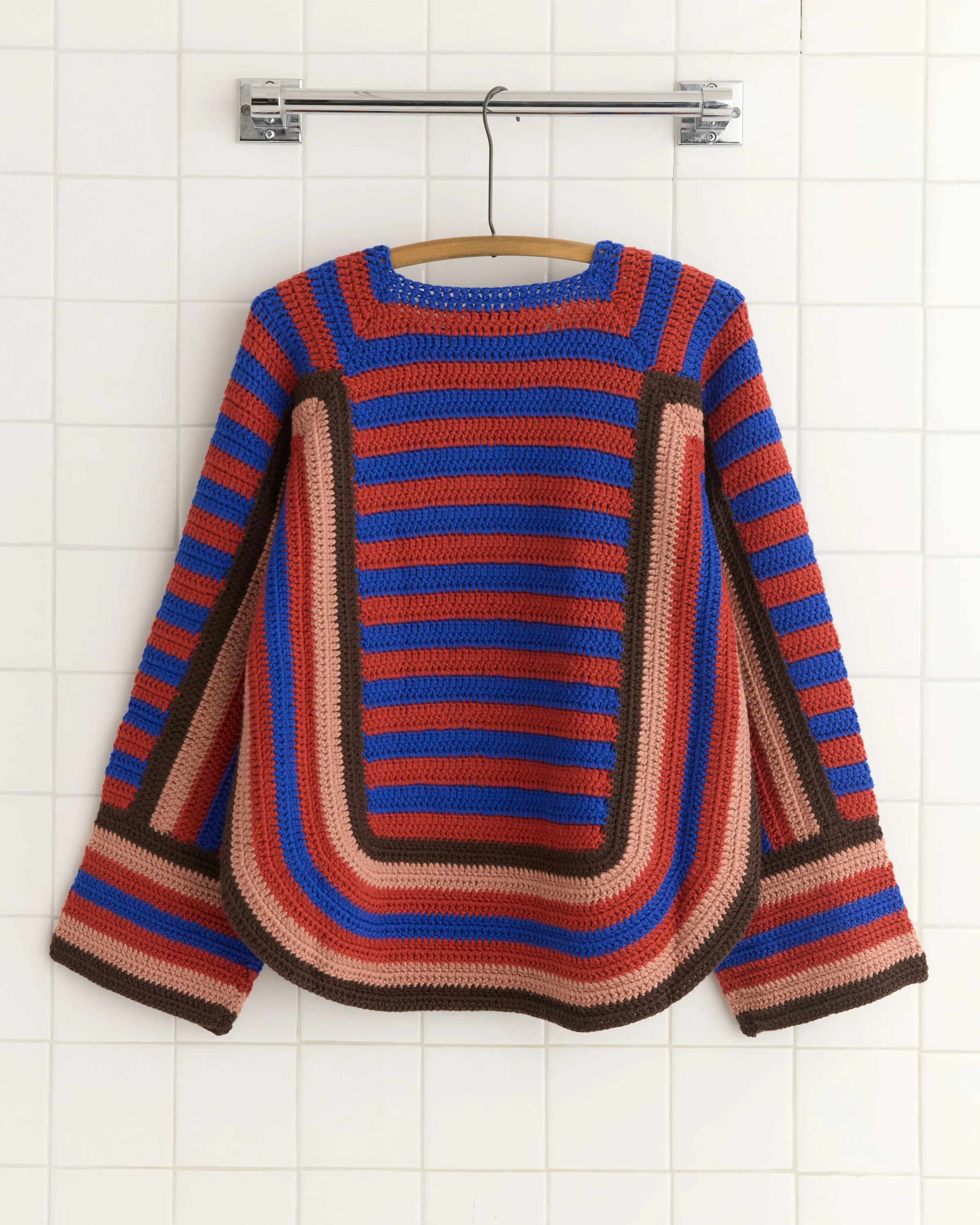 Crochet Four-Stripe Sweater -  Red