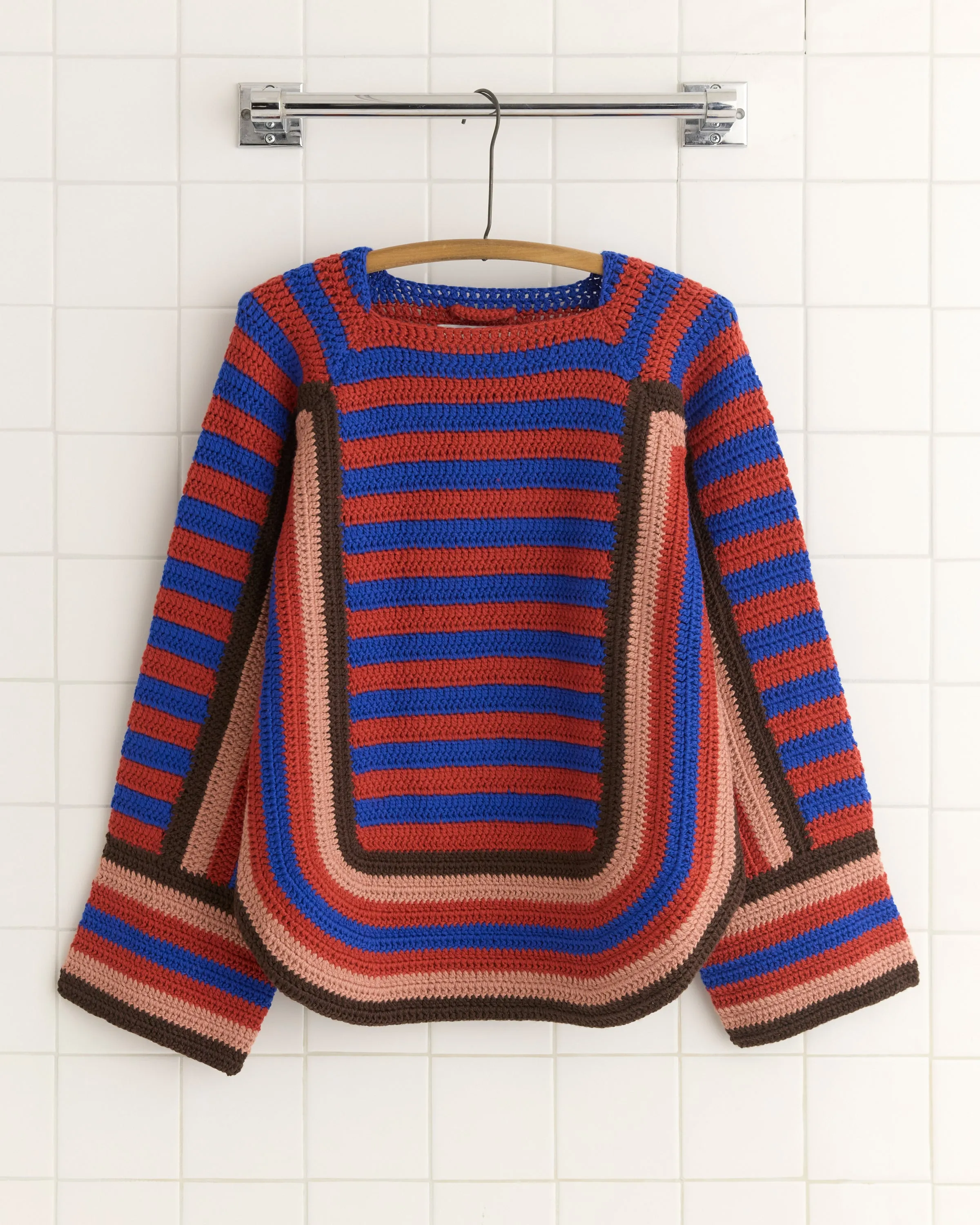 Crochet Four-Stripe Sweater -  Red