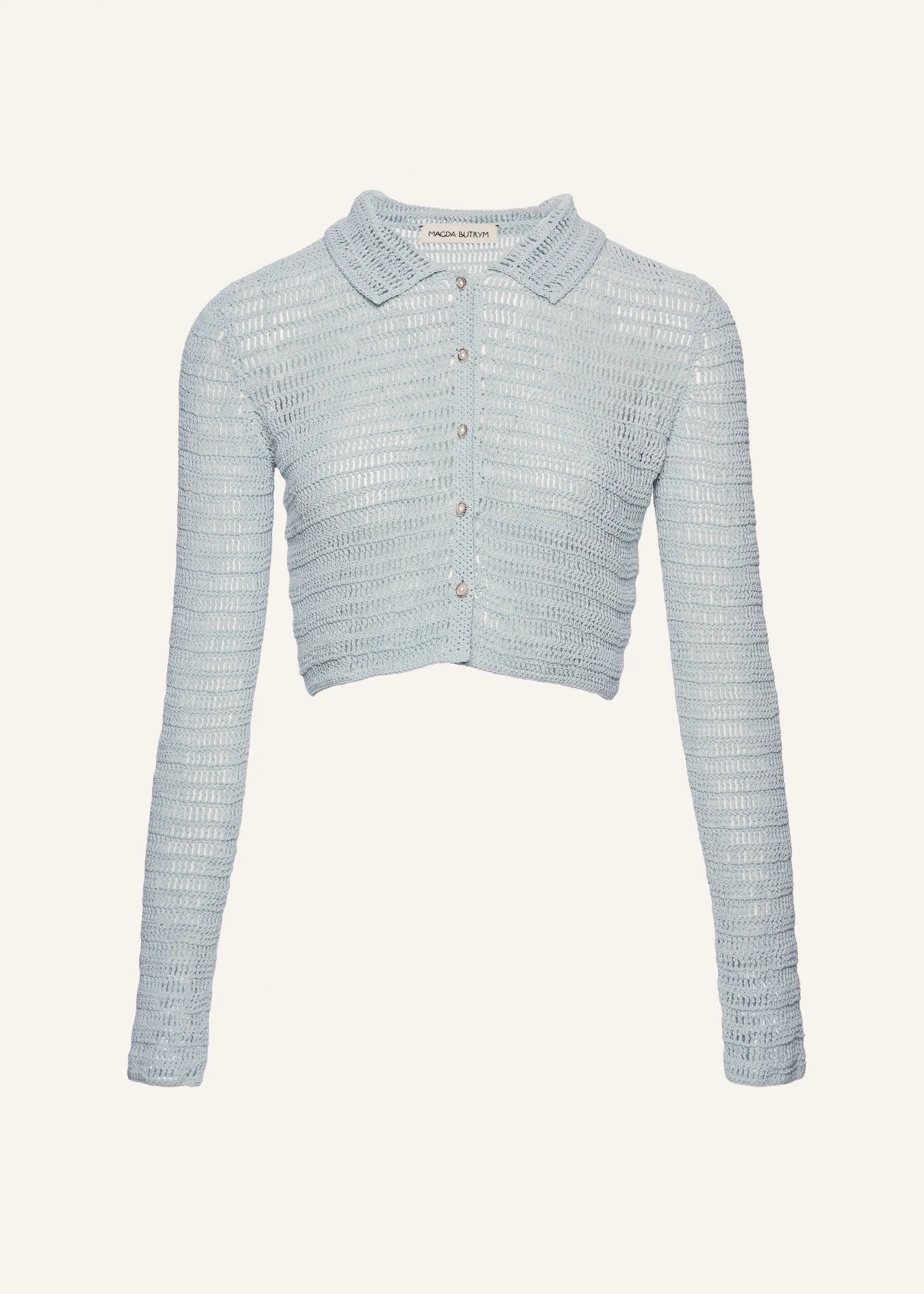 Cropped crochet jacket in light blue