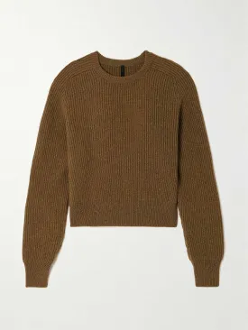 Crossover ribbed wool and cashmere-blend sweater