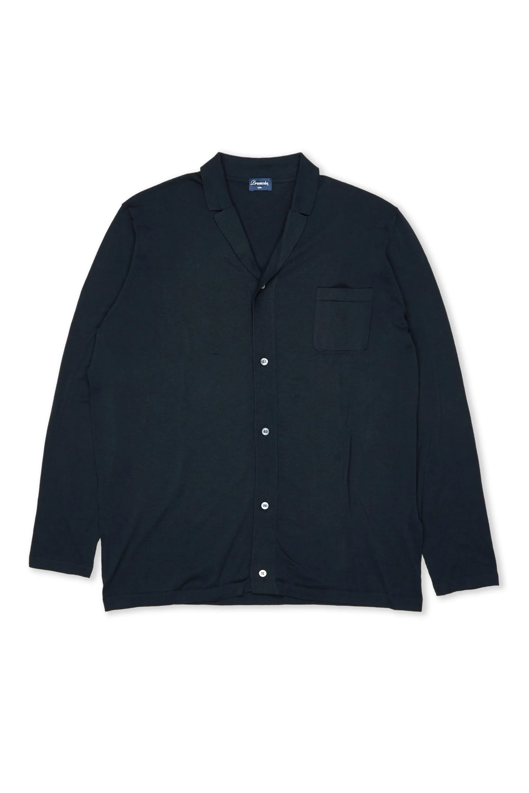 Drumohr Navy Knitted Cotton Long Sleeve Shirt