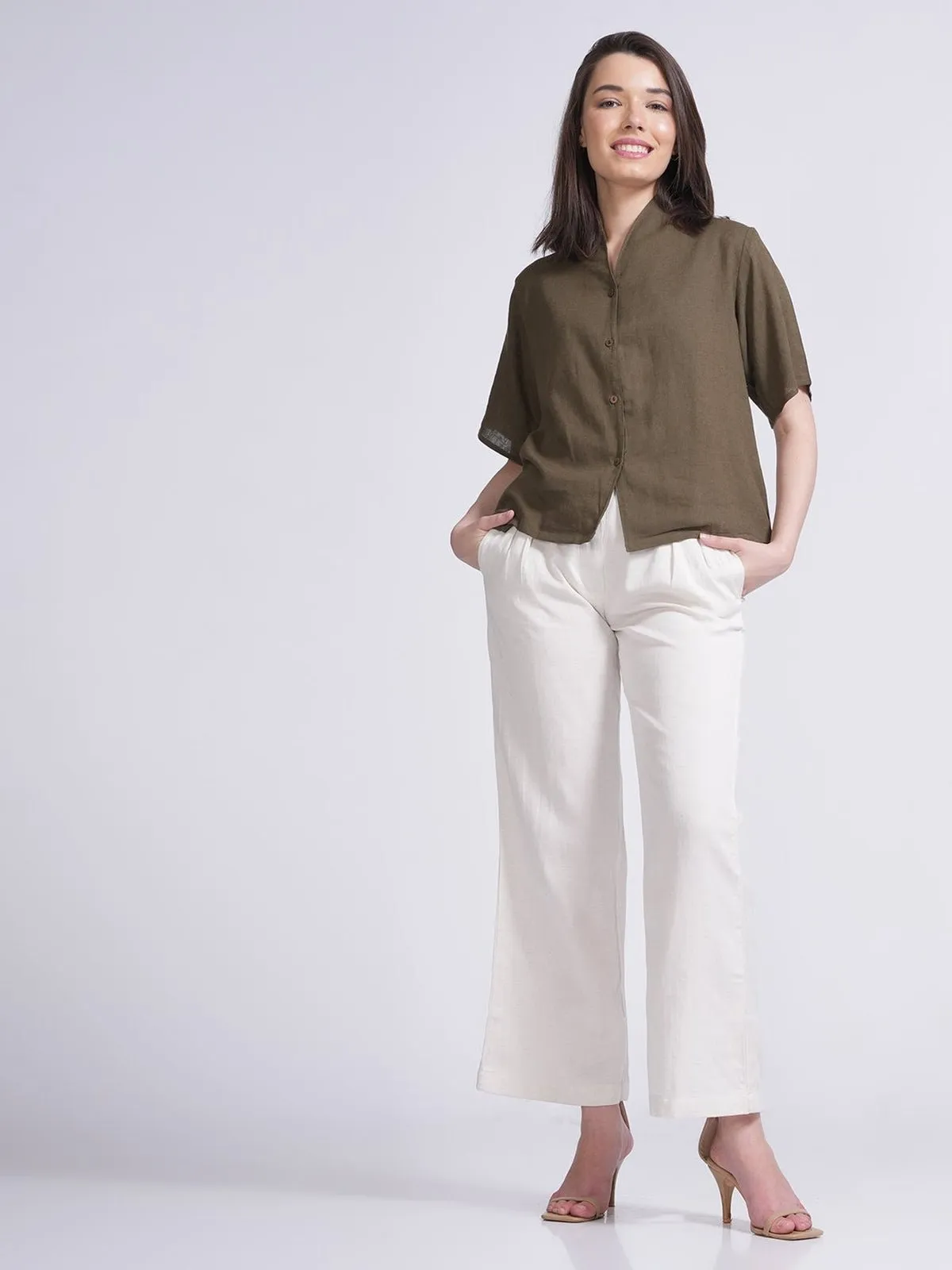 Elegant Wrap Collar Top with Wide Leg Pants Co-ord Set