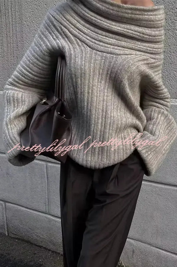 Fashionable Irregular Collar Loose Casual Knitted Sweater