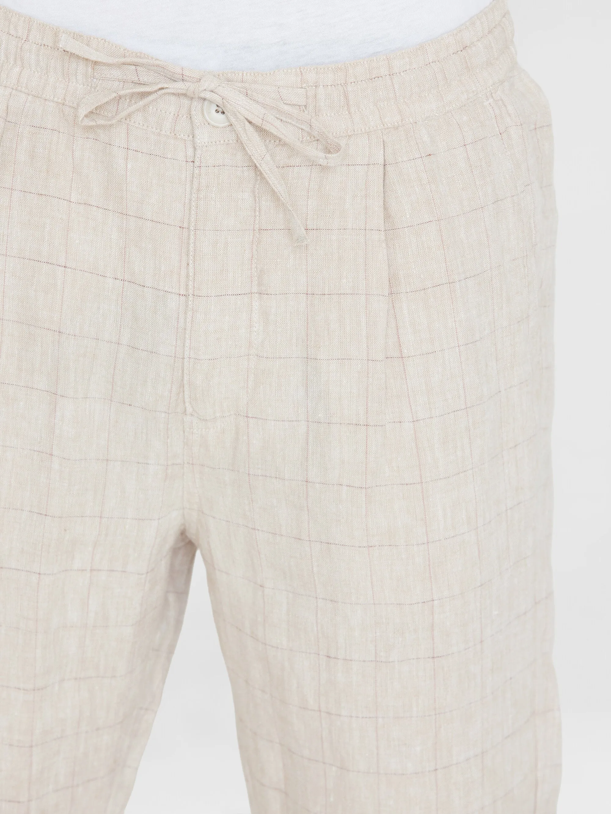 FIG loose checked linen pants - GOTS/Vegan - Light feather gray