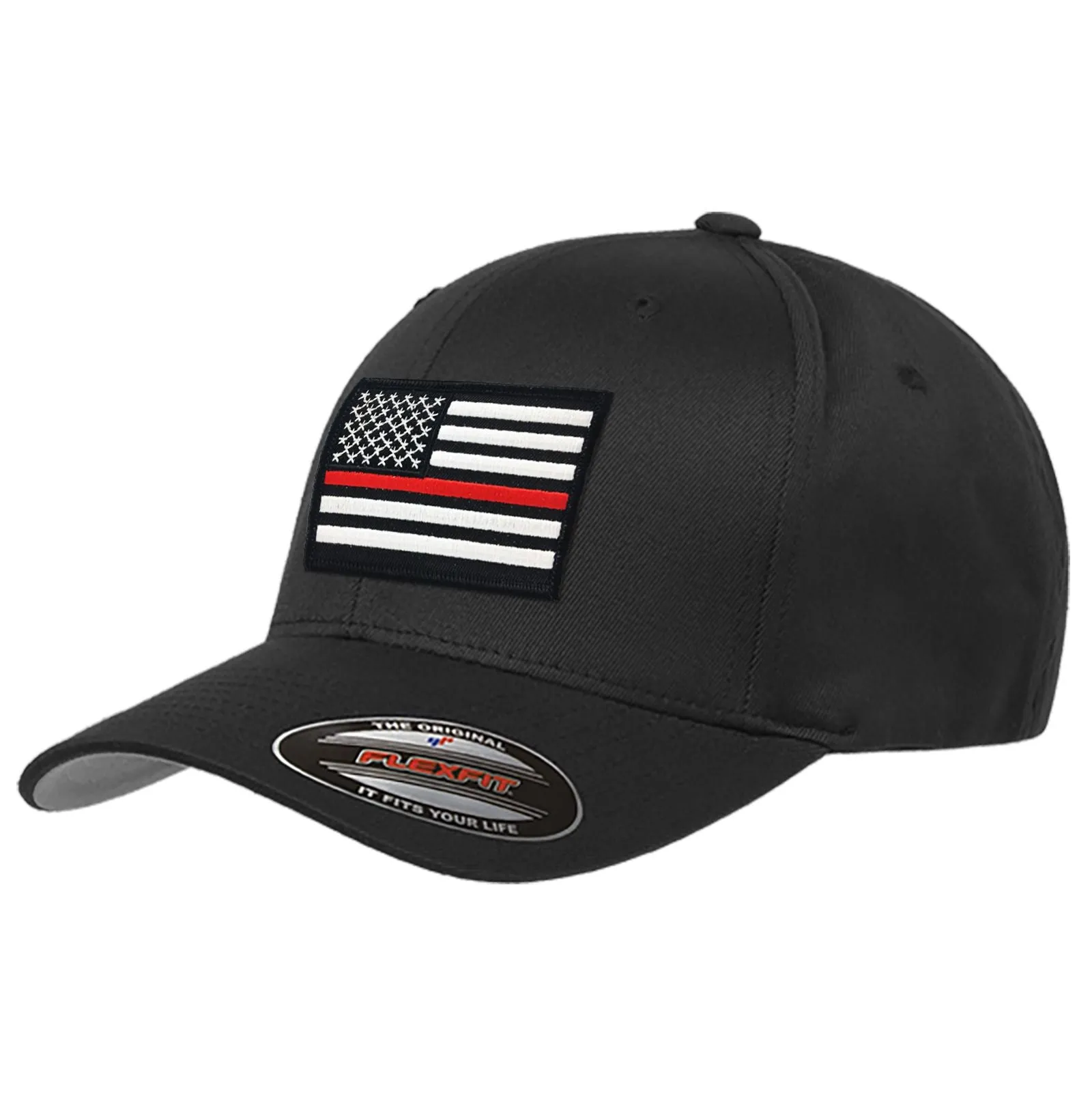 FlexFit Thin Red Line Flag Hat, Black