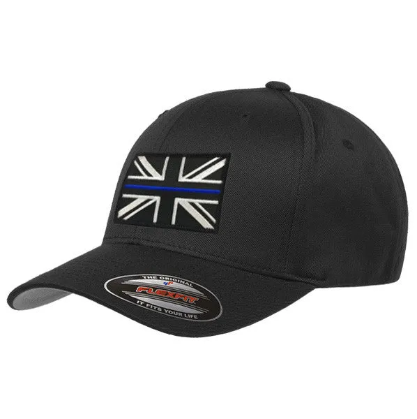 FlexFit UK Thin Blue Line Flag Hat, Black