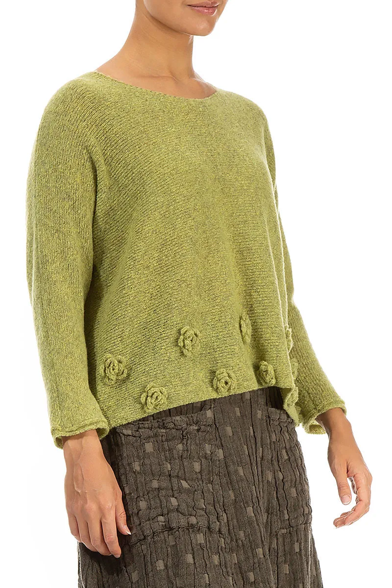 Flowers Golden Lime Wool Sweater