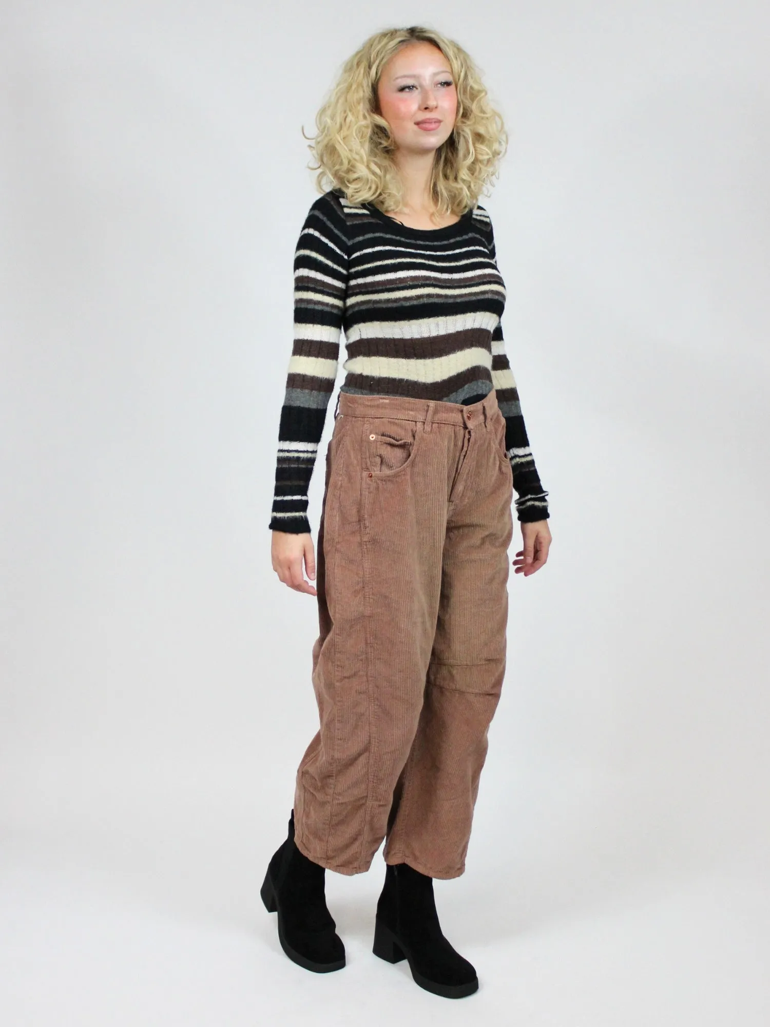 Free People Good Luck Mid-Rise Cord Barrel Pants