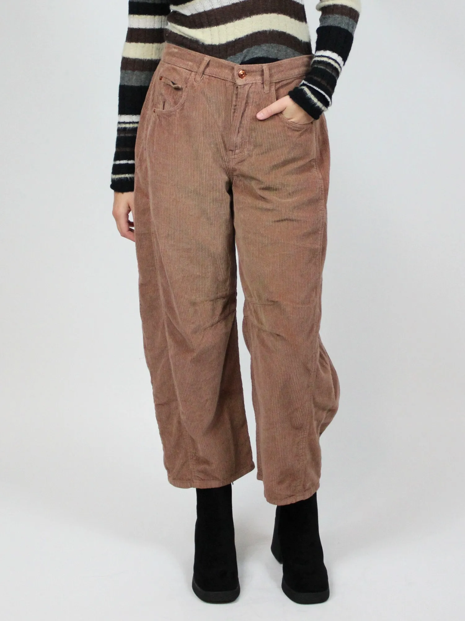 Free People Good Luck Mid-Rise Cord Barrel Pants