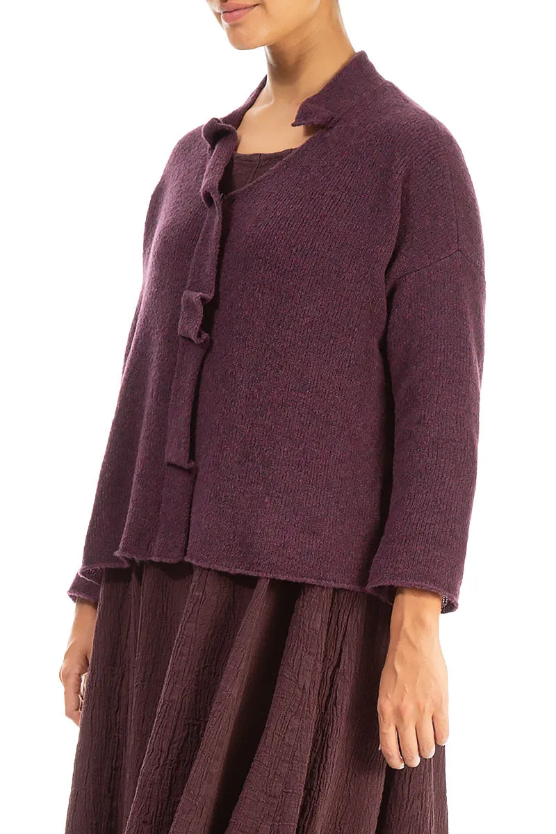 Frilled Neck Mulberry Wool Cardigan