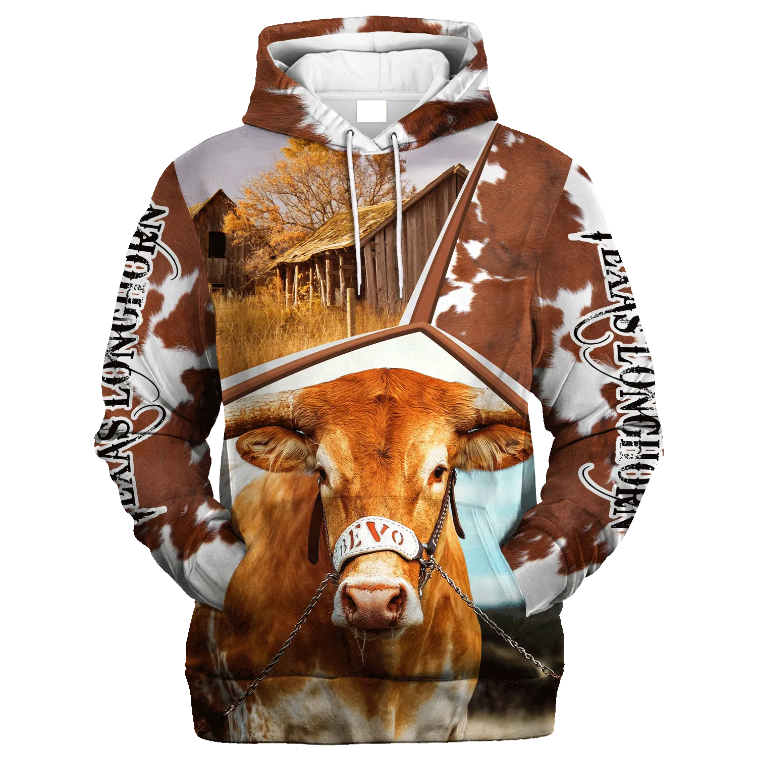 Funny Texas Longhorn Farm In The Fall Hoodie, Texas Longhorn Hoodie 3D All Over Print Men Women