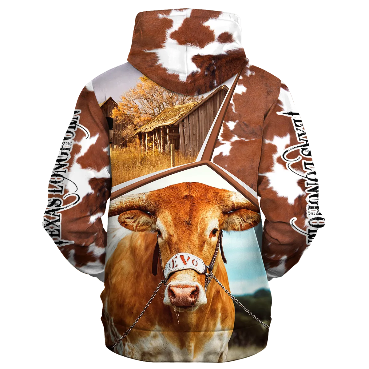 Funny Texas Longhorn Farm In The Fall Hoodie, Texas Longhorn Hoodie 3D All Over Print Men Women