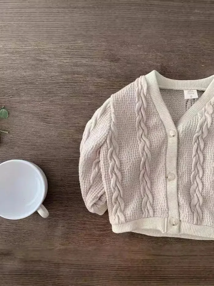 Girls' Solid Knitted V-Neck Cardigan