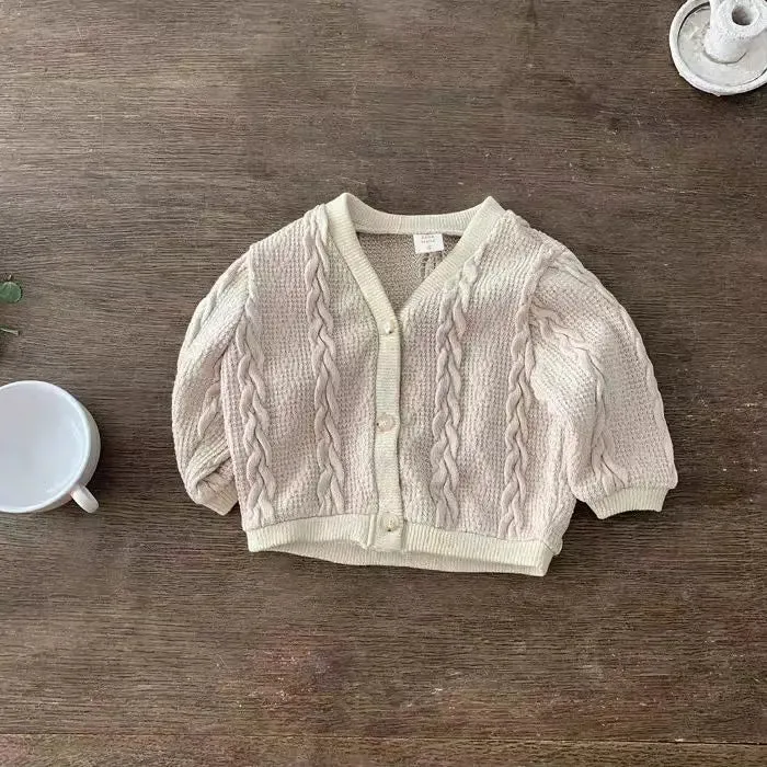 Girls' Solid Knitted V-Neck Cardigan