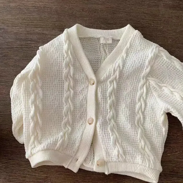 Girls' Solid Knitted V-Neck Cardigan