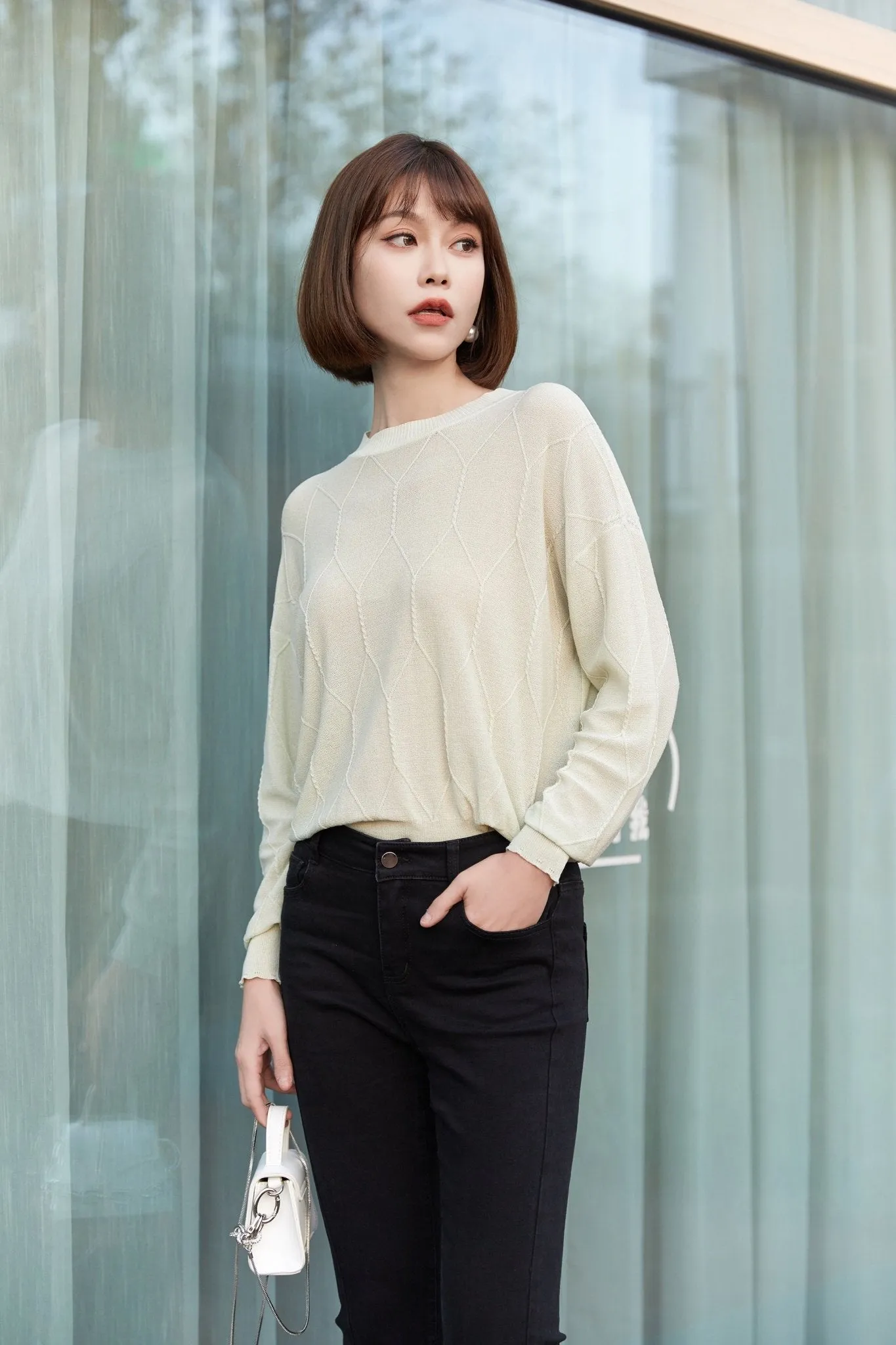 Green Long Sleeve Crew Neck Knitted Sweater