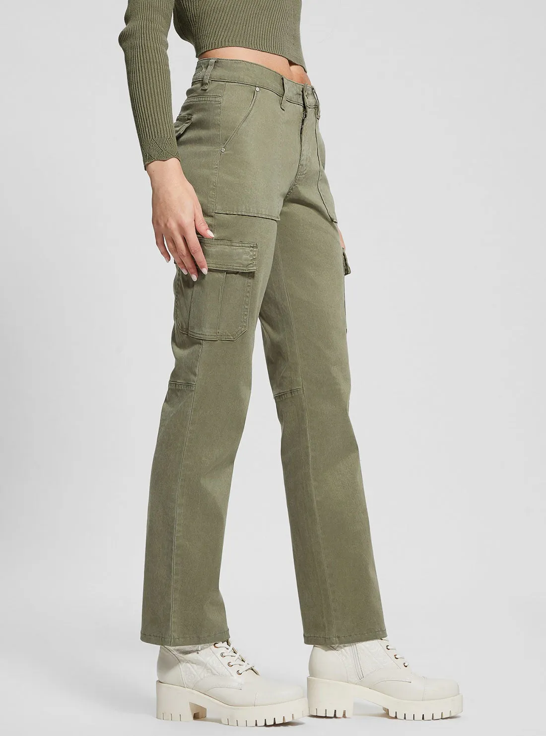 Green Straight-Leg Cargo Pants