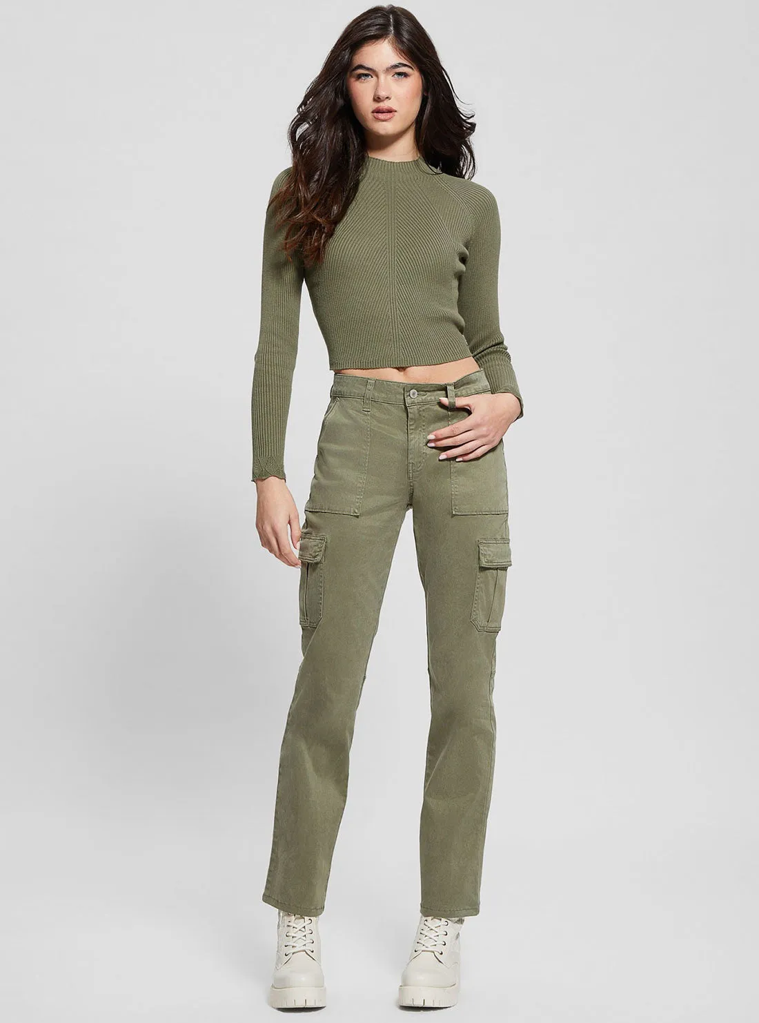 Green Straight-Leg Cargo Pants