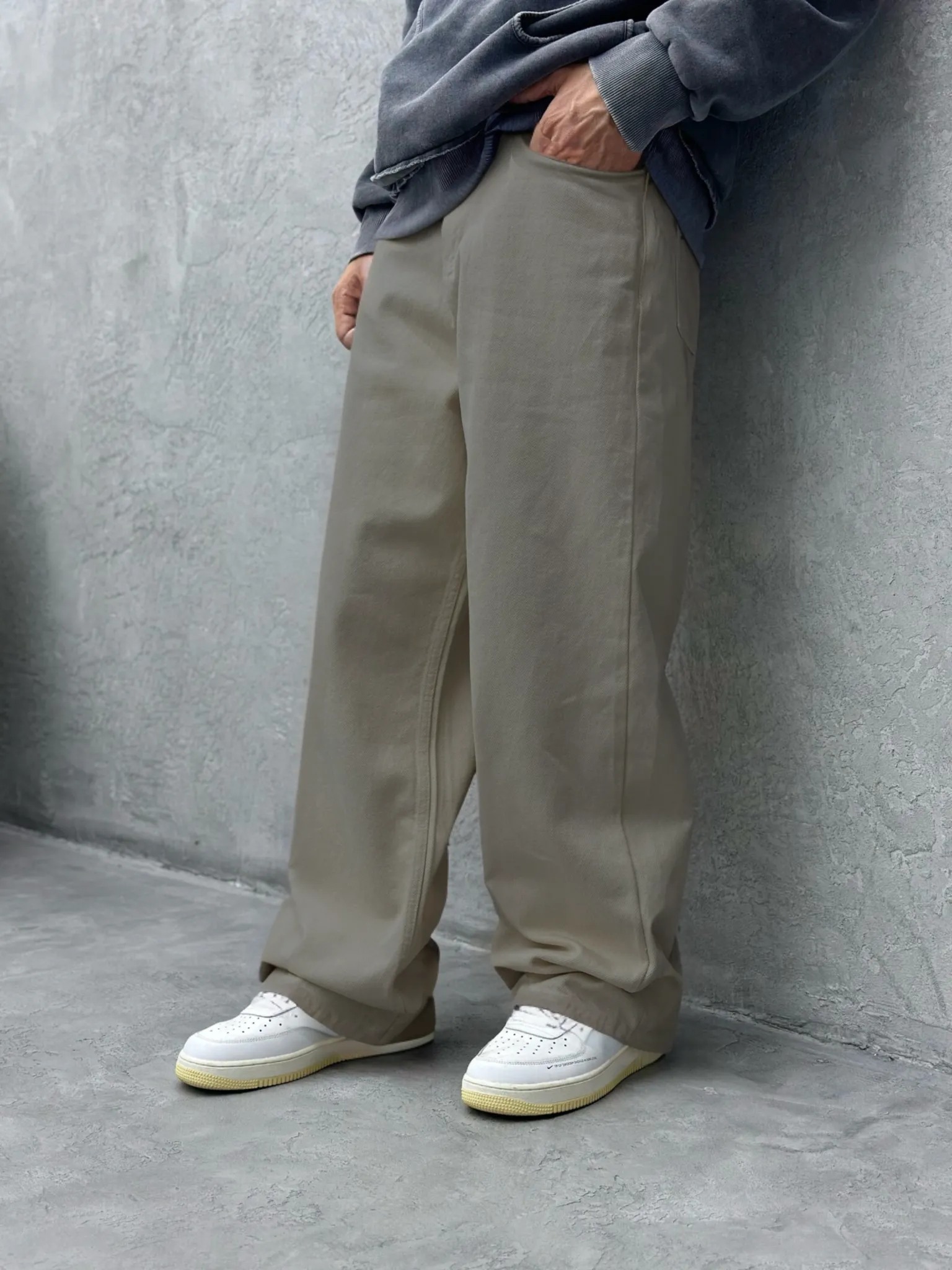 Grey Baggy Fit Straight Leg Pants