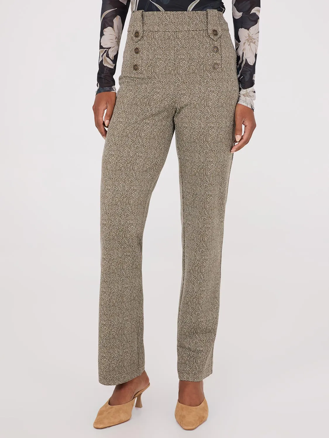 Herringbone Straight Leg Pants