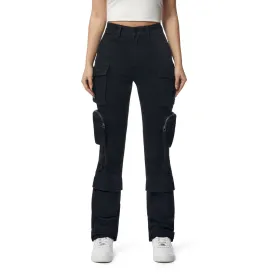 High Rise Straight Leg Pigment Dyed Utility Twill Pants - Black