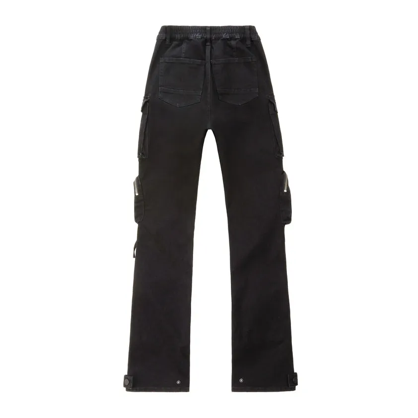 High Rise Straight Leg Pigment Dyed Utility Twill Pants - Black