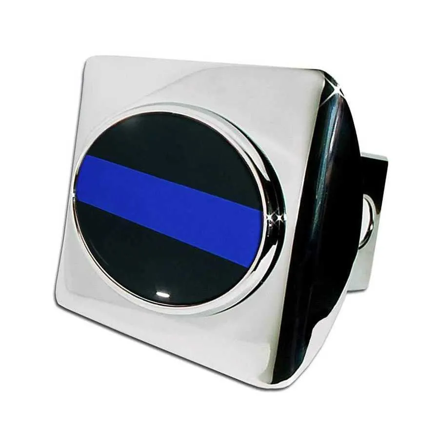 Hitch Cover - Classic Thin Blue Line Flag, Chrome, Oval