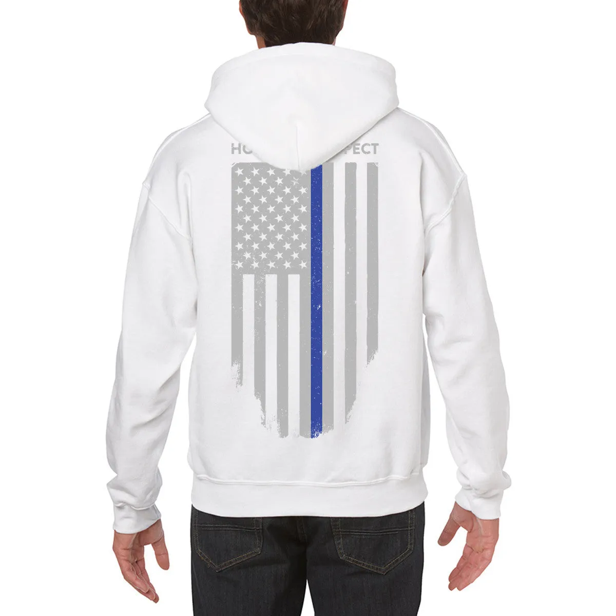 Hoodie - Thin Blue Line American Flag HONOR & RESPECT