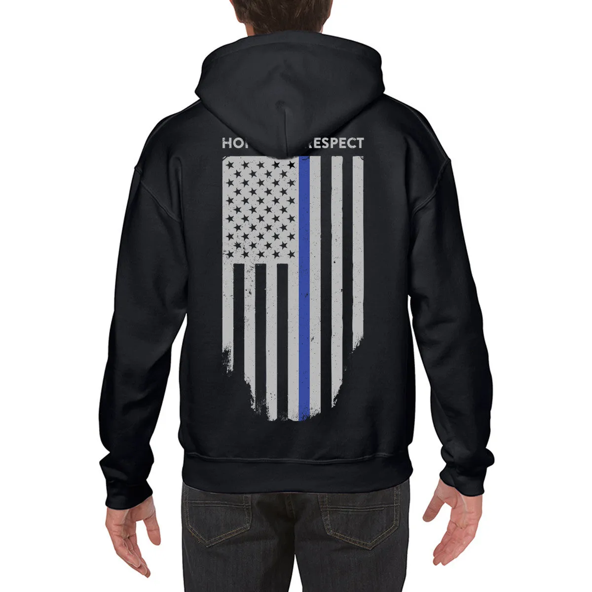 Hoodie - Thin Blue Line American Flag HONOR & RESPECT